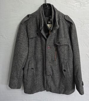 Want Do Wool Blend Jacket Stand Collar Windproof Pea Coat Men's Size XL